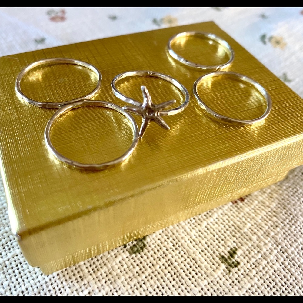 Sterling Silver Starfish Stacker Rings Set (5) EUC